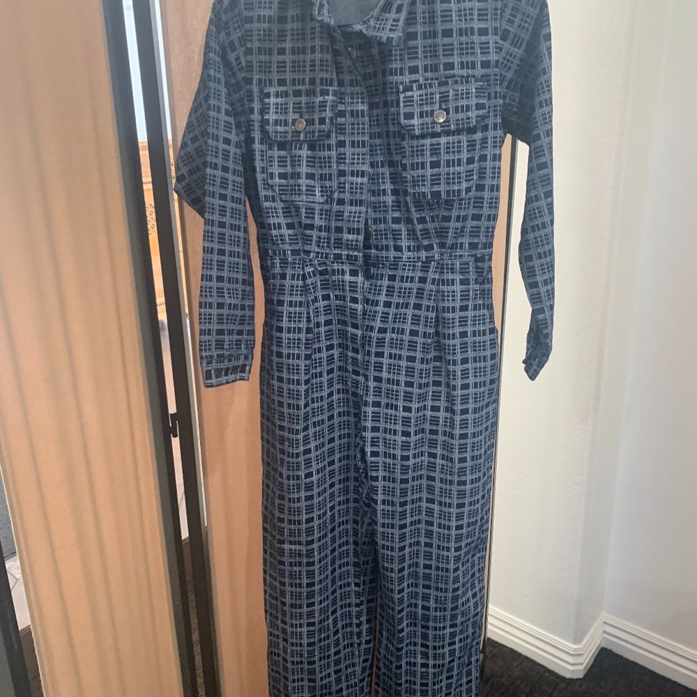 NastyGal denim Plaid jumpsuit